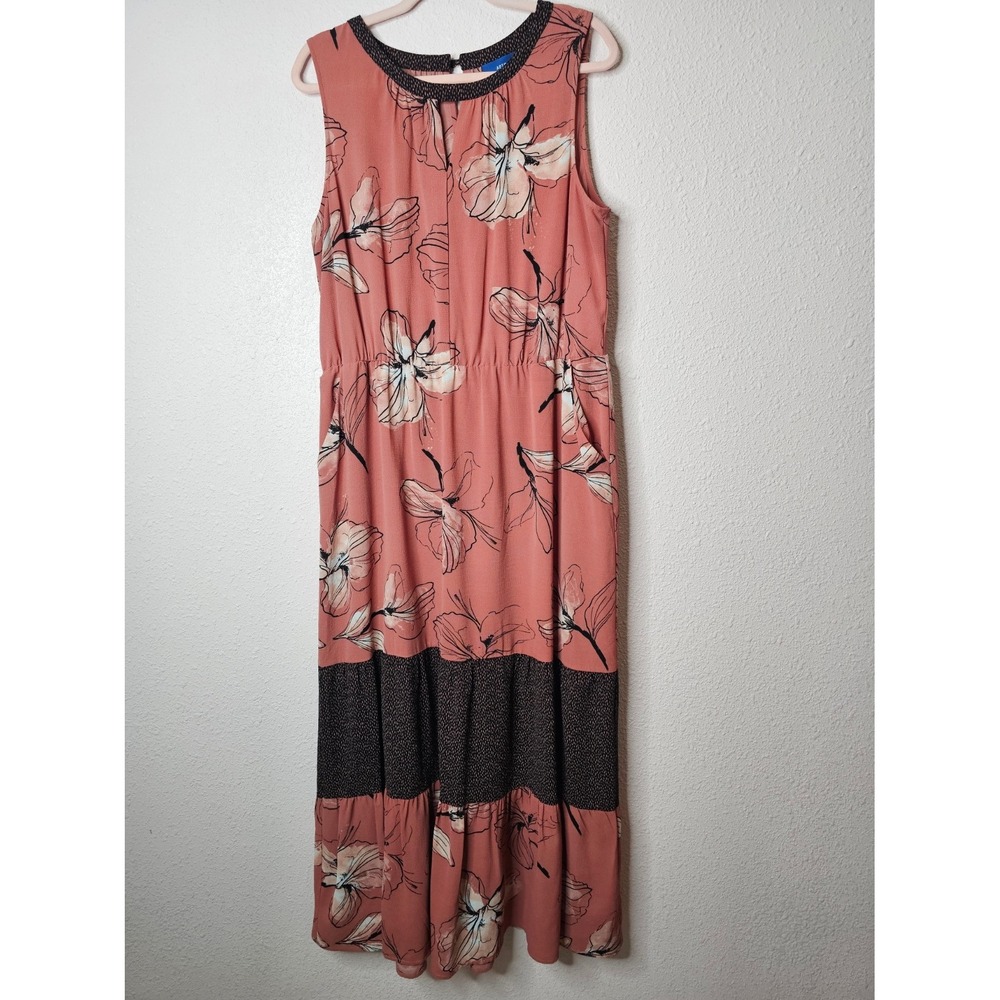 Apt 9 Womens XL Mauve Dusty Rose Floral Sleeveless Tiered Maxi Dress Fall Boho